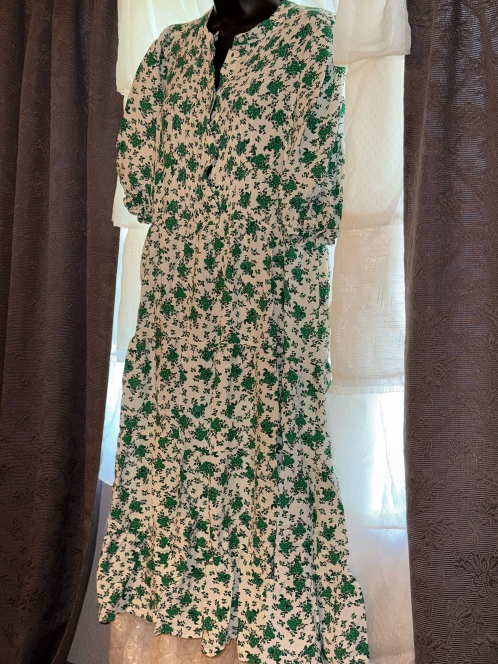 Zara Green Floral Button-Front Dress